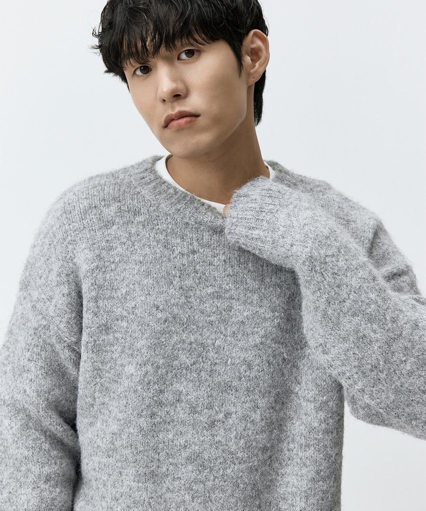 Maedeumaleuseu Boucle Round Neck Pullover Knit Grey Mmffmkn-160Gr