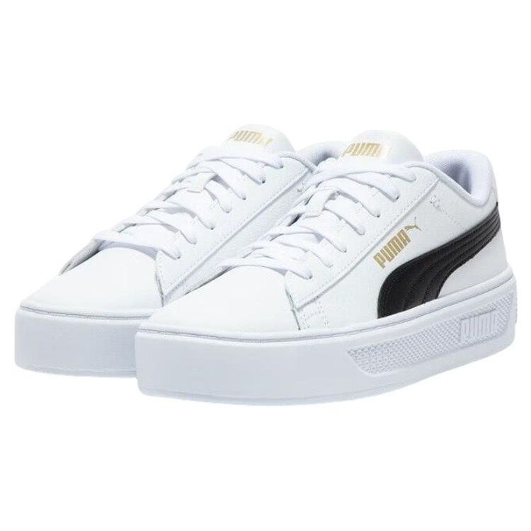 Puma Smash Platform V3 White Black Gold Women Sneakers 390758-04