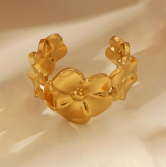 Elegant 18k Gold-Plated Stainless Steel Open Ring with Unique Korean Design