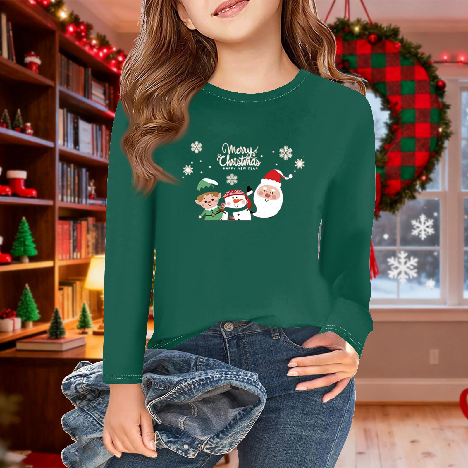 

Girls Long Sleeve Christmas Day T Shirts Kids Fall Tops Crewneck Basic Tees 2-11Y 160