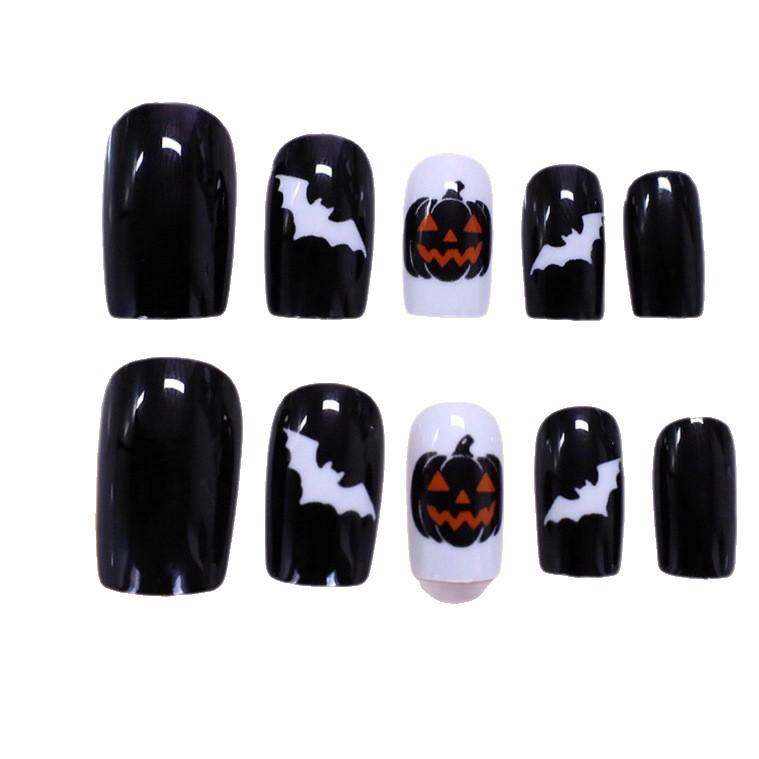 European And American Nail Art Halloween New Dark Babes Bat Pumpkin Medium Long Wearing Nail Pads