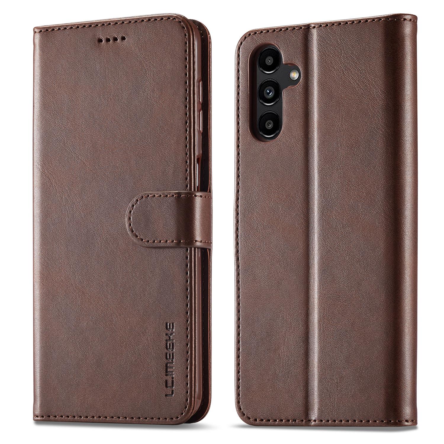 

LC.IMEEKE Для Samsung Galaxy S23 FE Чехол-кошелек из ПУ кожи с текстурой теленка, подставка, откидная крышка Brown