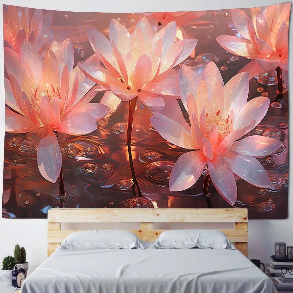 Beautiful Lotus Tapestry, Dreamy Landscape, Wall Hanging Cloth, Hippie Home Wall Art Decoration, Office And Living Room Tapestry