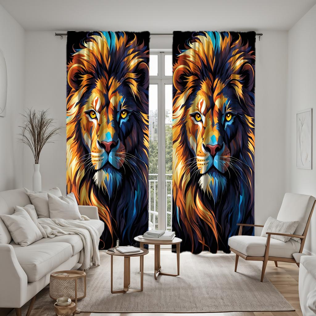 2pcs HD African Lion decorative curtain Yellow tie digital printed curtain Home decoration style decoration living room bedro