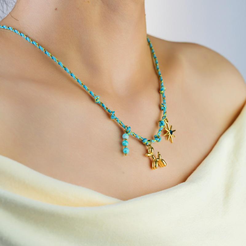 European & American Design Dopamine Color Rope Necklace with Ocean Series Pendant