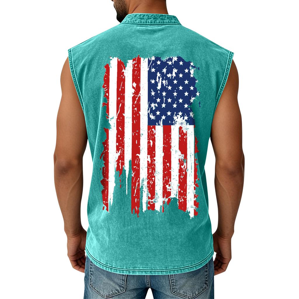 Men's Printed Washed Sports Button Pocket Sleeveless Vest