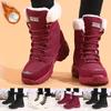Women's Winter Snow Boots with Plush Corduroy & PU/Rubber Sole - Round Toe, Lace-Up Nkle Boots for Ice, Snow, Cold Weather - Cozy Corduroy Collar