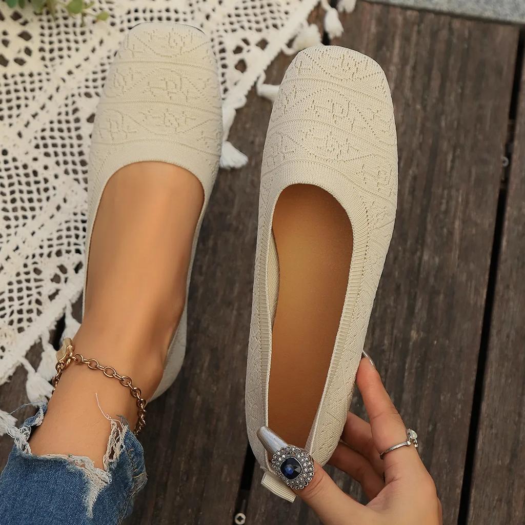 New Women's Flats Spring Autumn Fashion Square Head Solid Light Mouth Candy Mesh Breathable Large Women's Flat Shoes Single Shoe