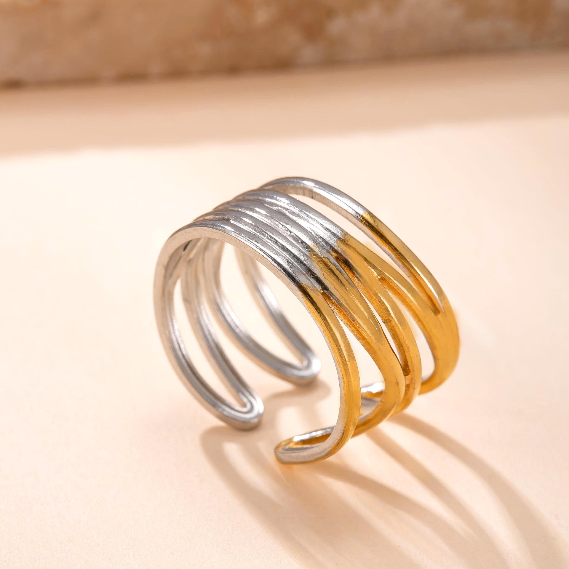 

Stainlesss Steel Geometric Ring Women Gold Color Minimalist Multi-layer Rings Trendy Zircon Gift Wholesale Open