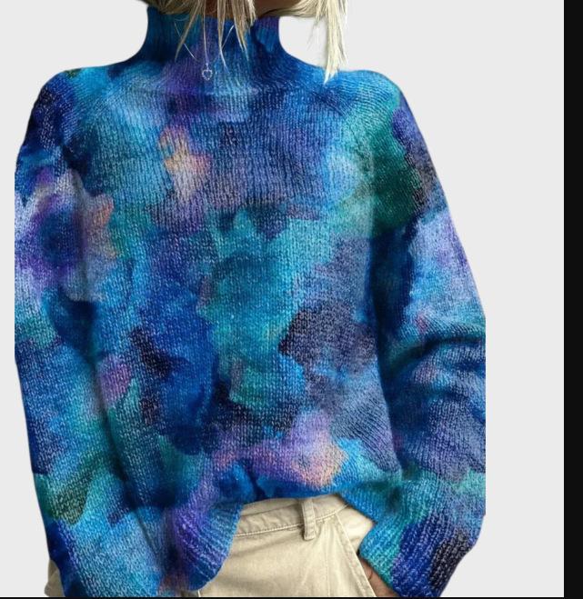 New Christmas abstract print casual cape jacket cardigan thick needle sweater