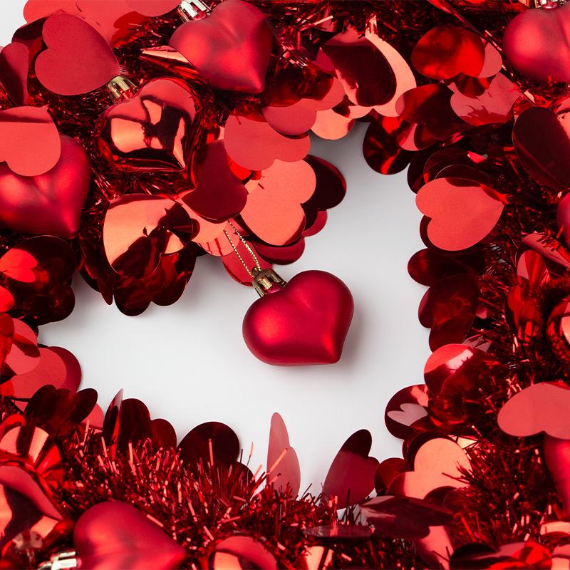 Valentines Day Wreaths for Front Door,14-Inch Valentine's Day Wreath with Lights,Heart Design with Heart-Shaped Ornaments