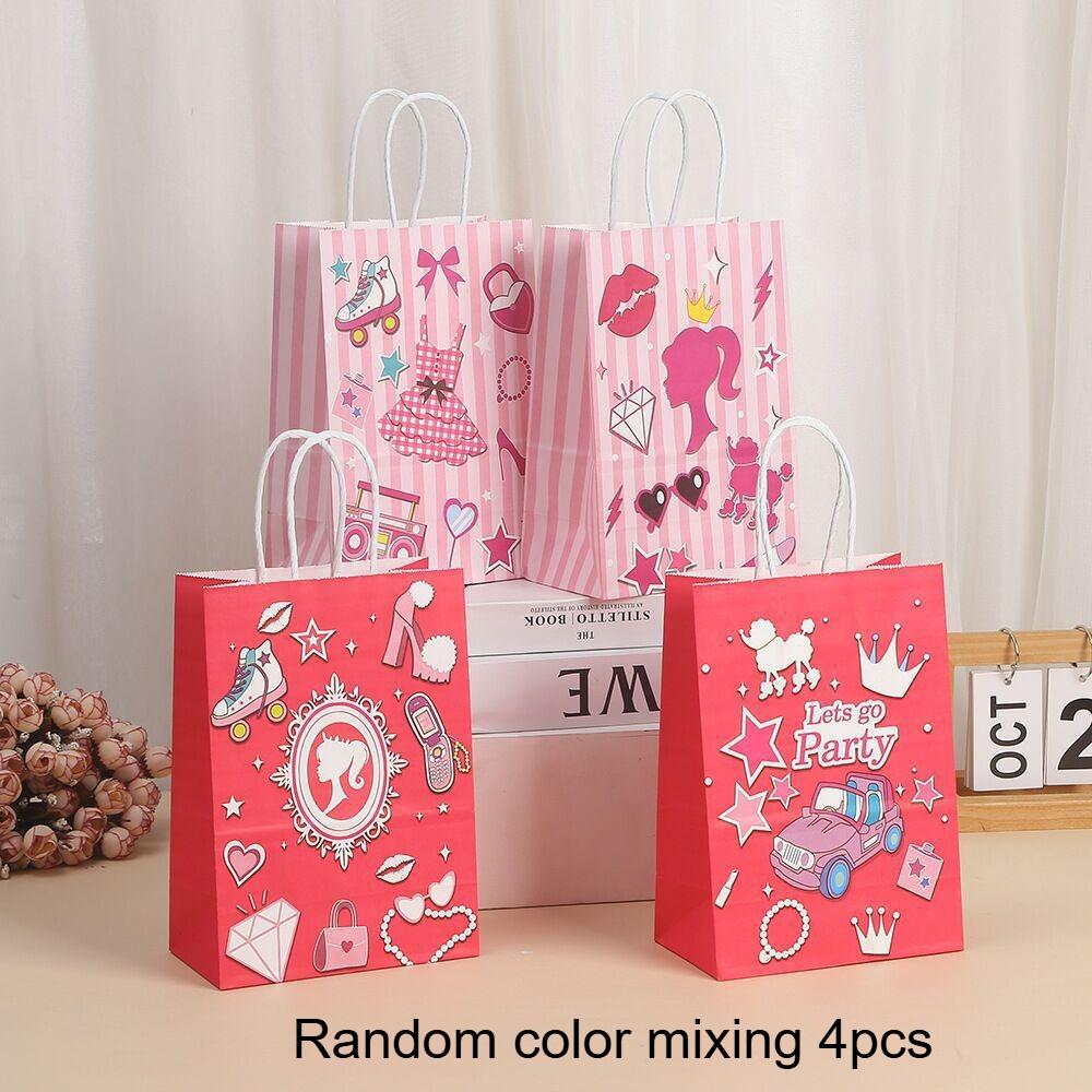 4/8pcs Kraft Paper Tote Bag, Gift Packaging Bag, Cartoon Gift Bag, Birthday Gift Paper Bag, Mother s Day Gift Bag, Shopping Bag