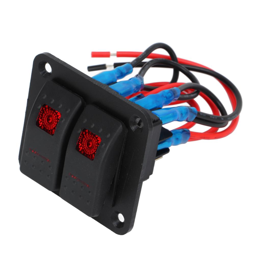 Rocker Switch Panel 2 Gang On Off Pre Wired Red LED 12V 24V 20A 10A with Marine Vehicle Labels