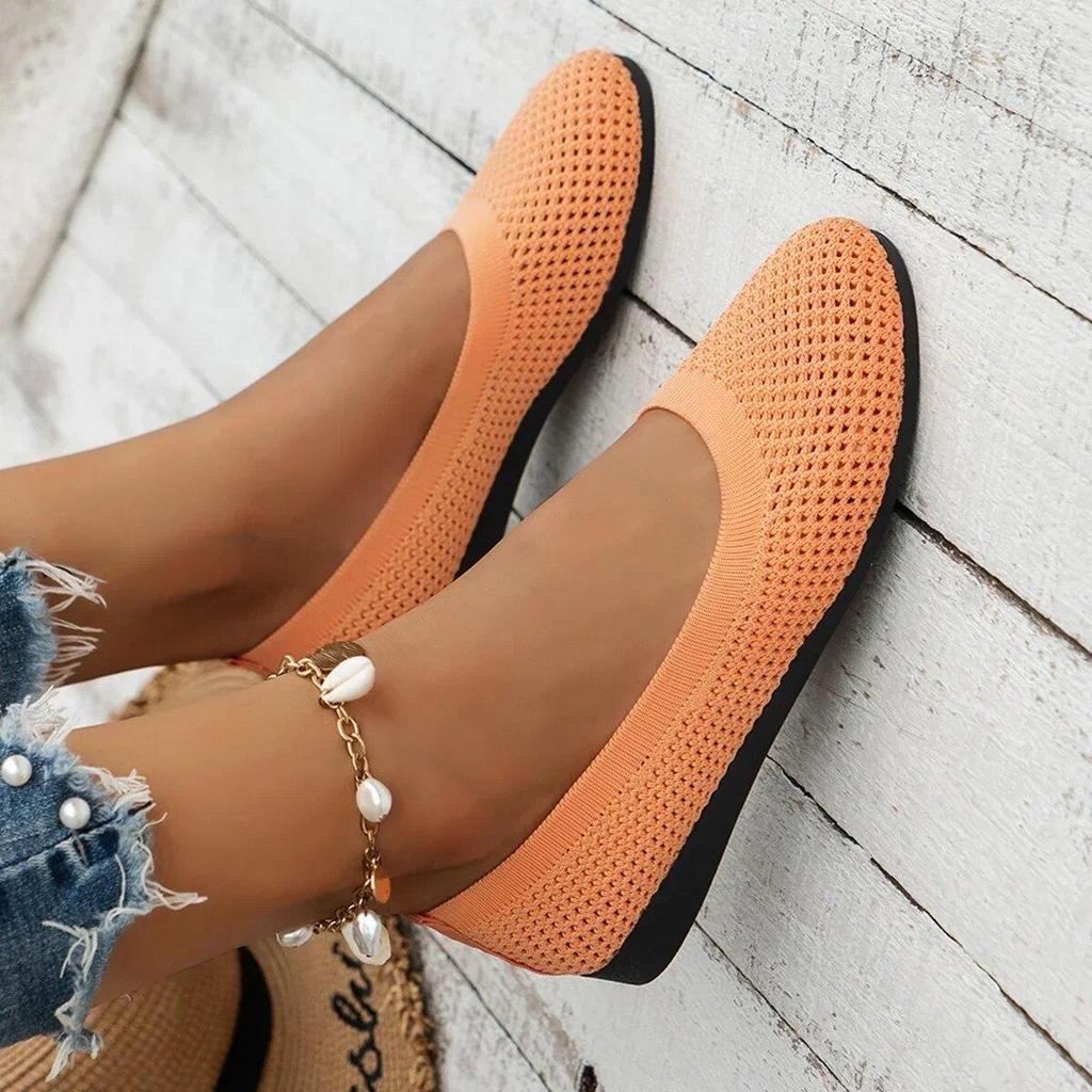 Pantofi casual de damă la modă cu vârf rotund, pantofi superficiali, pantofi plați confortabili din plasă respirabilă