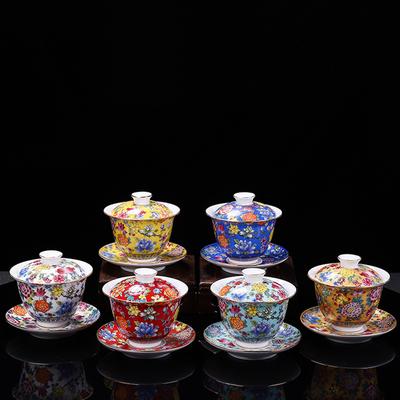 HMLOVE Valge Portselan Sancai Gaiwan Värvilise Emailiga Kauss Kaas Alustass Vintage Käsitsi Valmistatud Tee Tureen Teekomplektid Kingitus 200ML