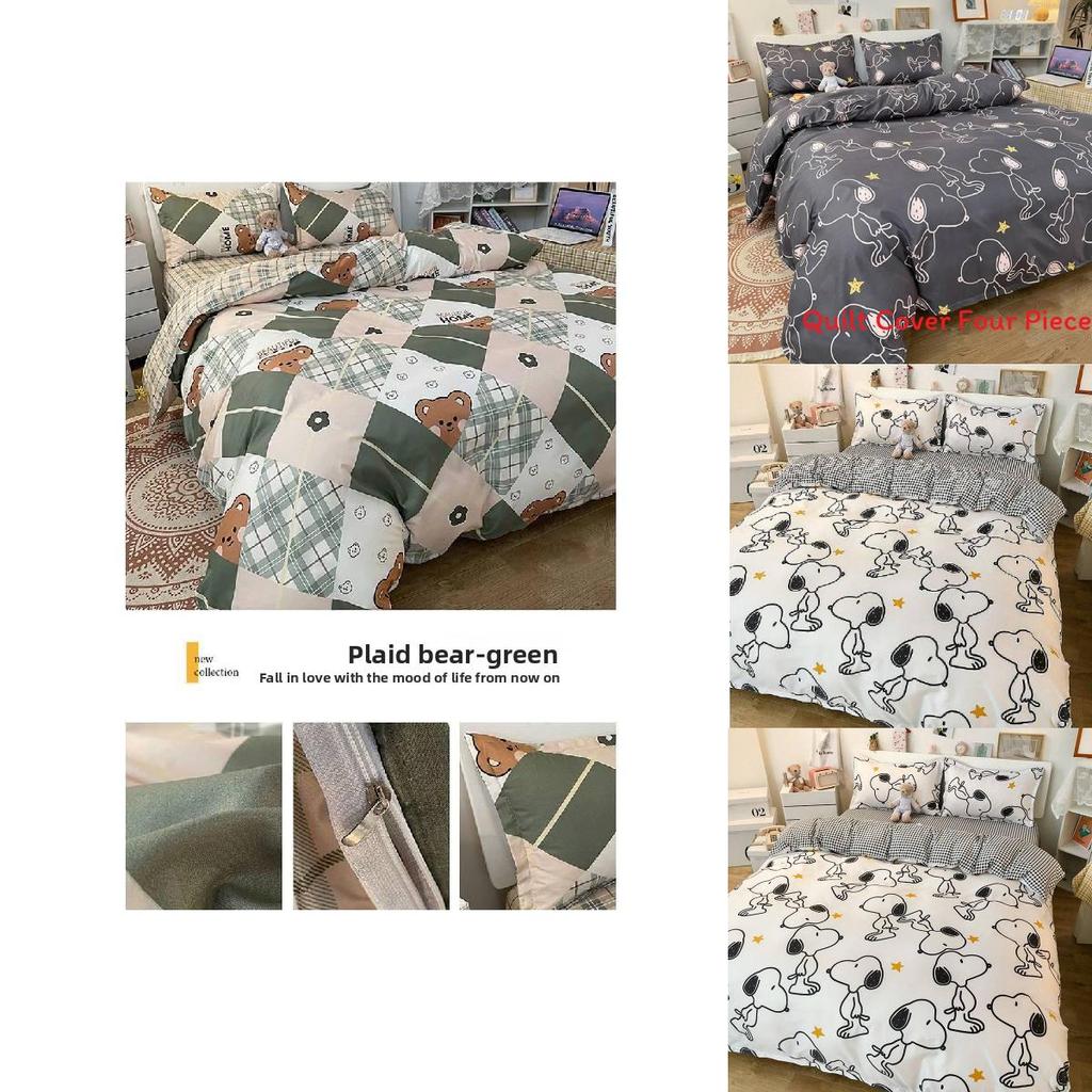 Snoopy Water Wash Cotton Bedding Set With Printed Floral Design For Student Dorms