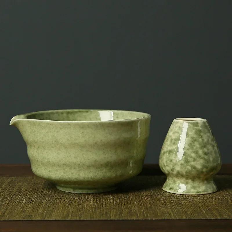 2Pcs Tea Bowl with Pouring Spout and Whisk Holder Matcha Ceramic Bowl for Tea Lovers Matcha Beginner Japanese Matcha Preparation