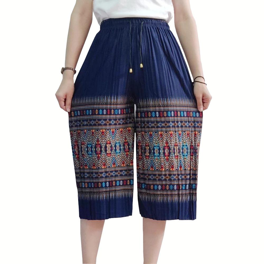 Dlouhé Volné Kalhoty Sloní Nohy Nastavitelný Elastický Pás Šňůrka Ženy Muži Unisex Potisk Thajsko Ležérní Streetwear Pláž Léto Bohémský Retro Vintage