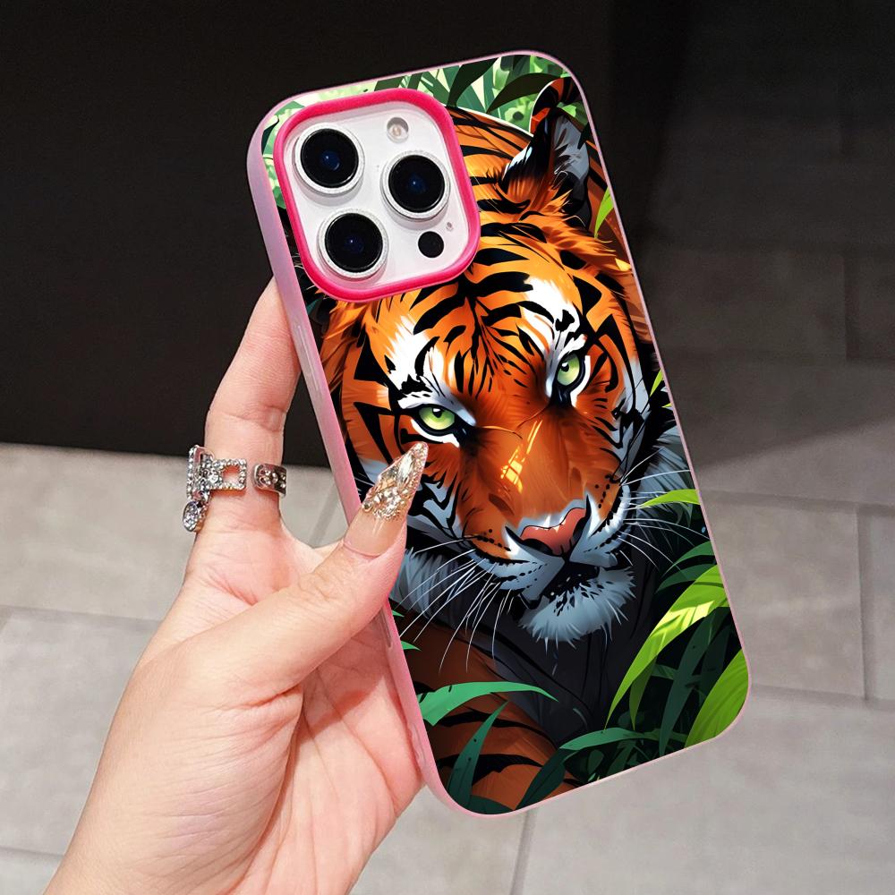 Tiger Neon Jelly Double layer Rose Red Mobile Phone Case for iPhone 17 16 15 14 13 12 11 Air Pro Max Plus Protective