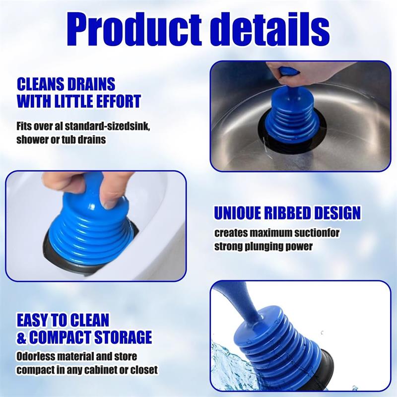 Compact Drain Plunger for Quick and Easy Clog Removal in Sinks, Bathtubs, and Small Drains