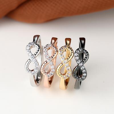 Срібло Золотий колір Білий камінь CZ Love Infinity Ring Обручка Регульоване кільце Весільні персні для жінок Модні прикраси