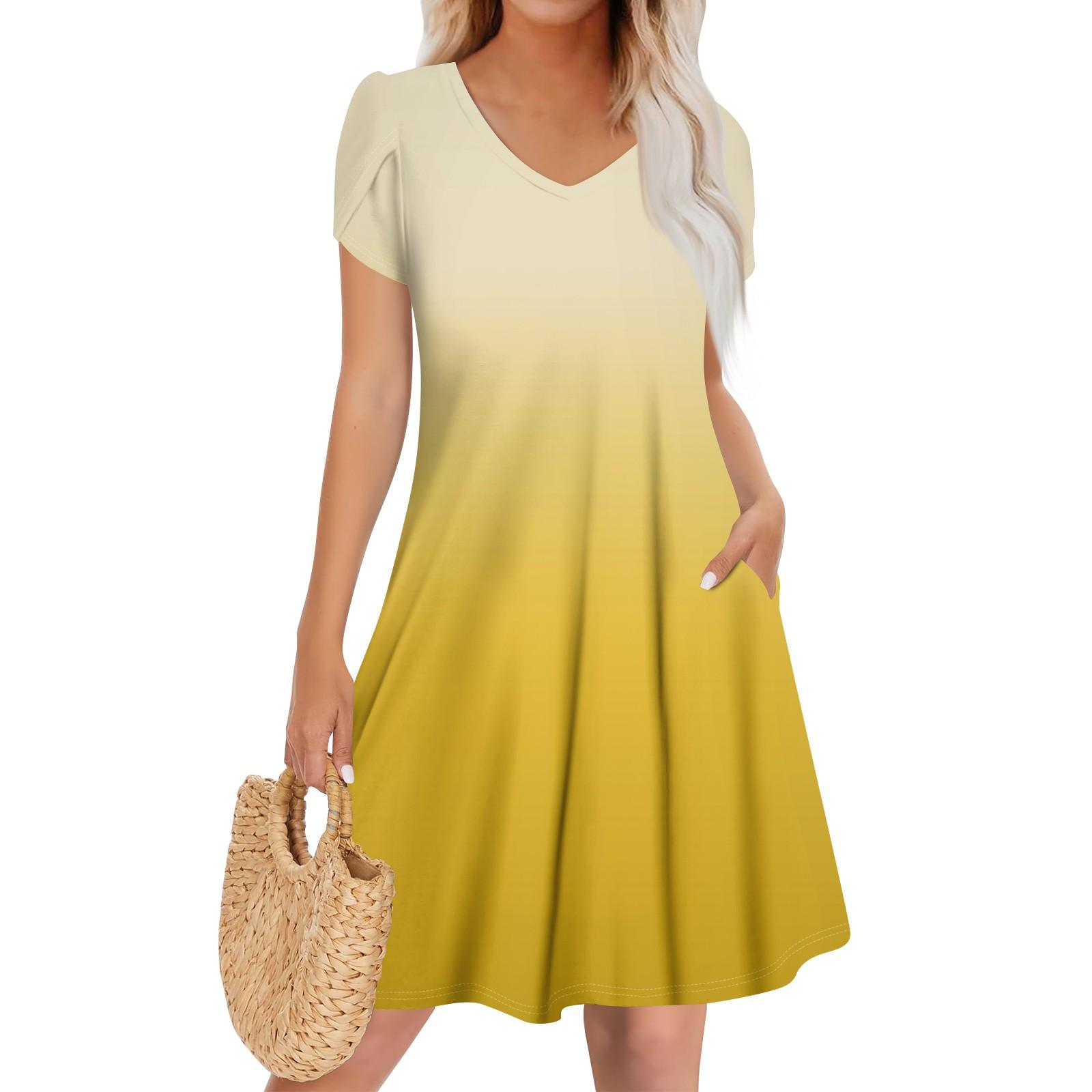 

Женское повседневное модное платье с V-образным вырезом и коротким рукавом, стильное свадебное платье для гостей XS жёлтый