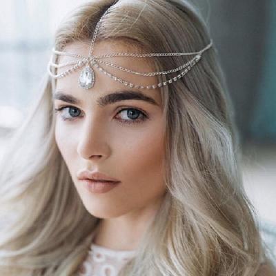 Bohemian Crystal Drop Pendant Headband - Princess Headdress with Diamond Chain