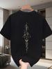 Men'S & Women'S Geometric Mountain Moon Print T-Shirt - Soft Blend Black Crew Neck Short Sleeve Tee with Golden Mountain & Crescent Moon Graphic, Mini