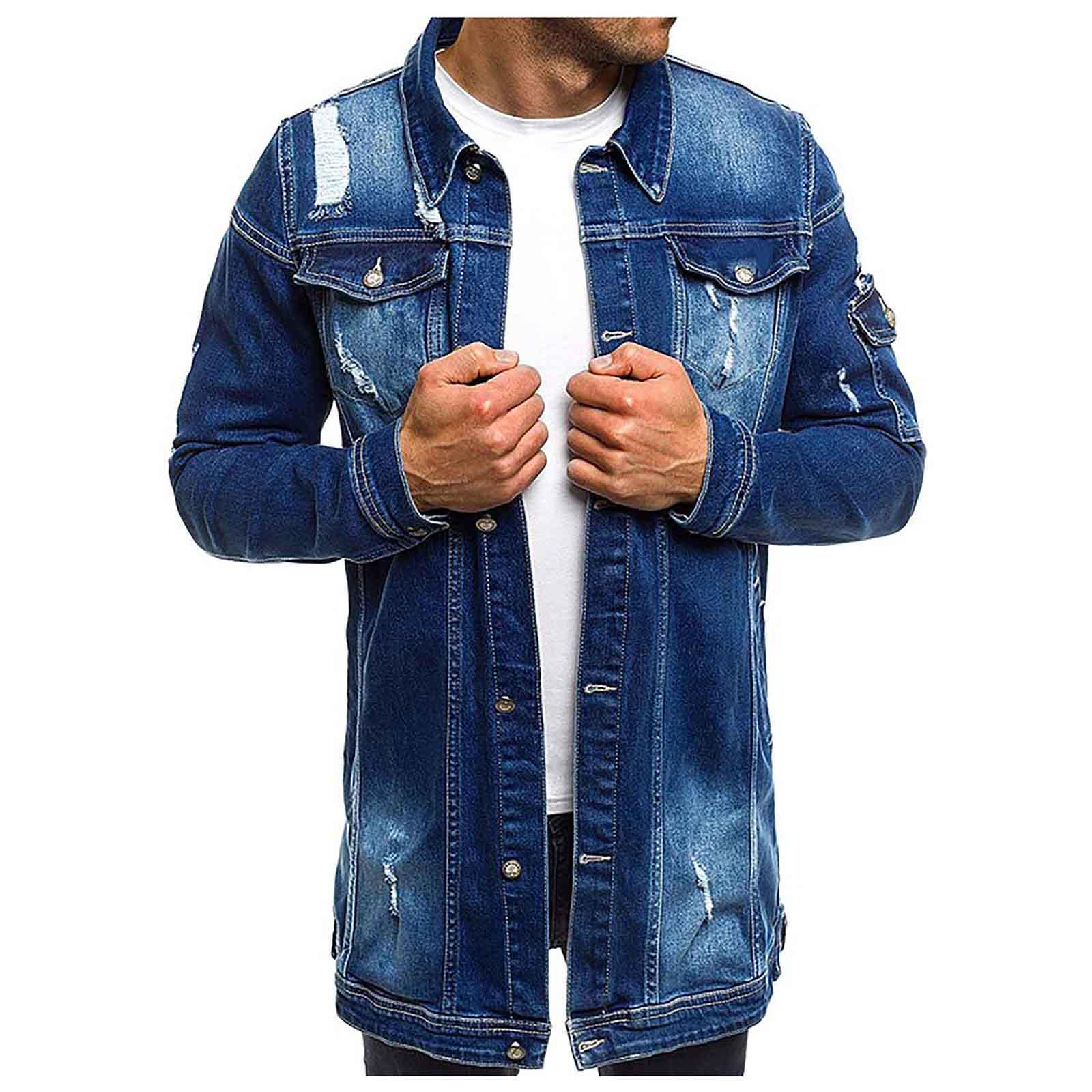 

Мужская Зимняя Повседневная Джинсовая Куртка Пальто Топ Блузка с Эффектом Потертости и Винтажной Стиркой XXXL темно-синий