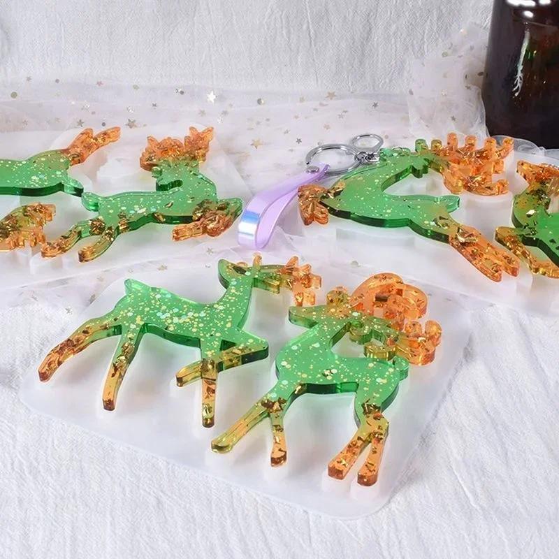 Epoxy Irregular Jewelry Making Tools Earrings Christmas Resin Mold Elk Keychain Pendant Silicone Mould Xmas Tree Ornament