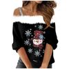 Women's Fashion Long Sleeve Strapless One Shoulder Christmas Printed Party Plush Neck Top