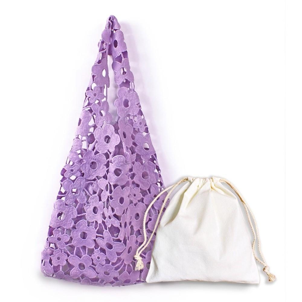 Vintage Woven Flower Tote Bag Large Capacity Soft Hollow Out Embroidered Handbag Polyester Fiber Has Inner Pocket
