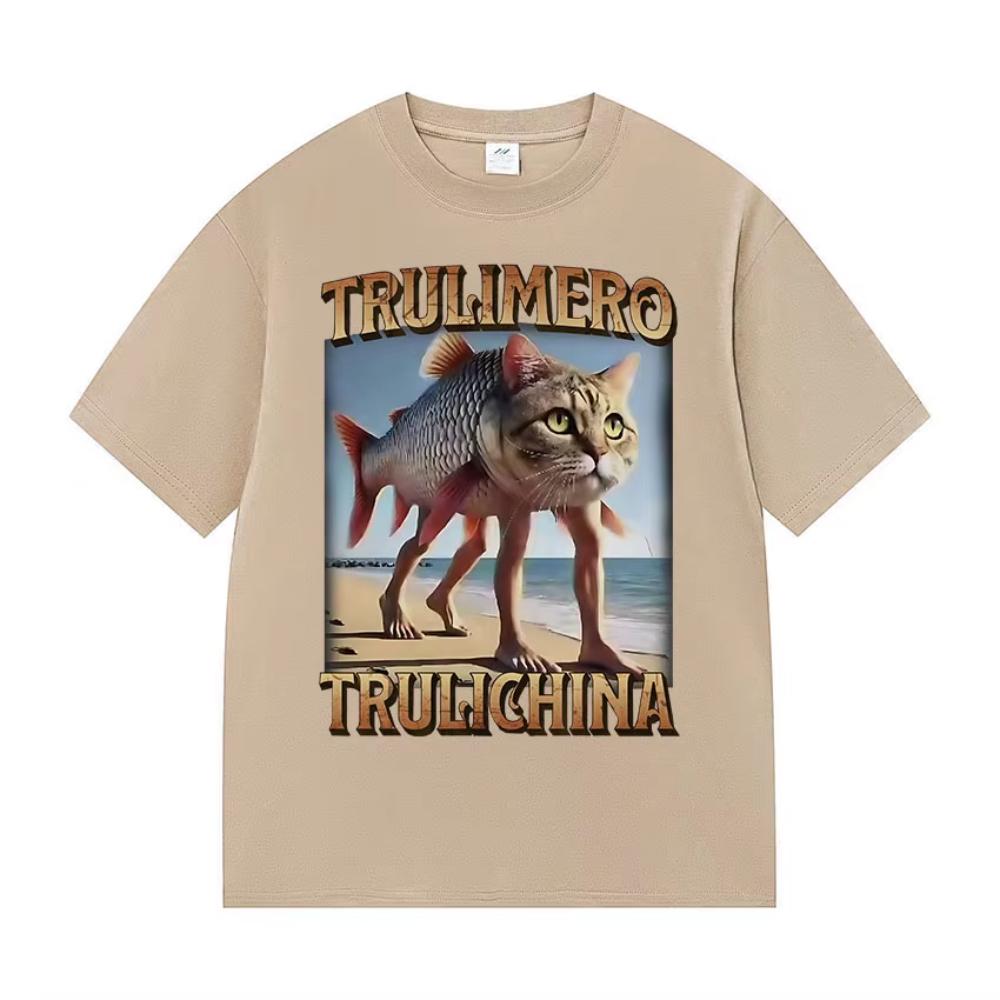 Trulimero Trulichina Funny Cat Fish Meme T Shirts Men Women Summer High Quality Cotton T-shirts Retro Oversized Short Sleeve Tee