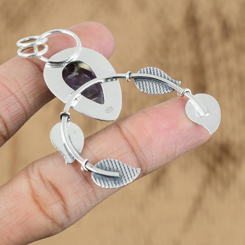 925 Sterling Silver Pear Chevron Amethyst Stone Ethnic Wedding Sister Pendant