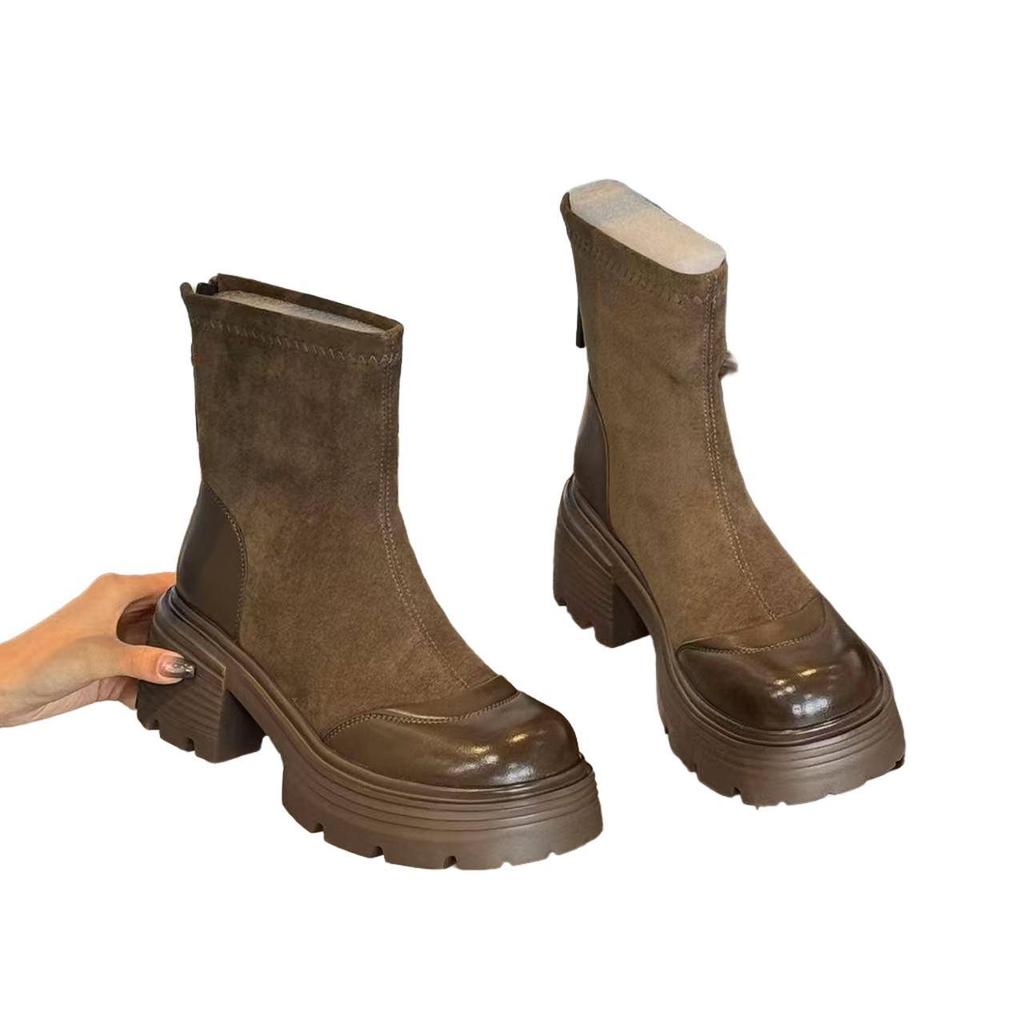 British Style Retro Thick Heel Martin Boots Women's 2025 New Small Height Increase and Thin Elastic Thin Boots