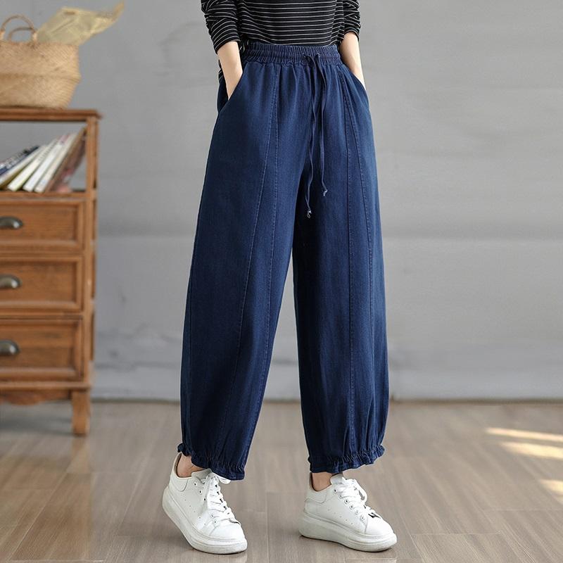 Plus Size Vintage High Waist Casual Loose Women Spring Autumn Jeans Denim Wide Leg Pants