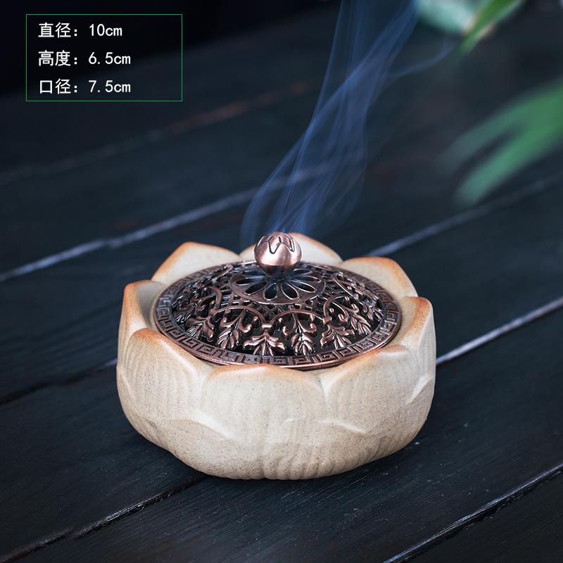 

Ceramic Incense Burner Teahouse Decor Enamel Painted Lotus Pattern Covered Incense Stove Ding for Meditation Zen