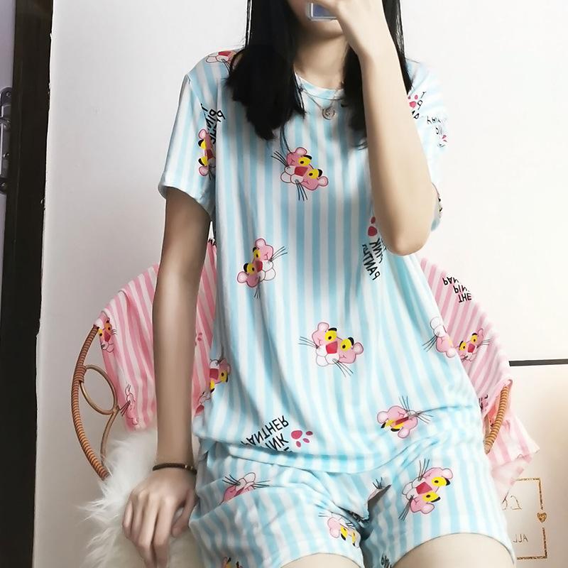 GMXIA Summer Pajama Women's Round-neck Thin Short-sleeved and Short Pants Cartoon Cute Girls' Youthful Home Wear Set