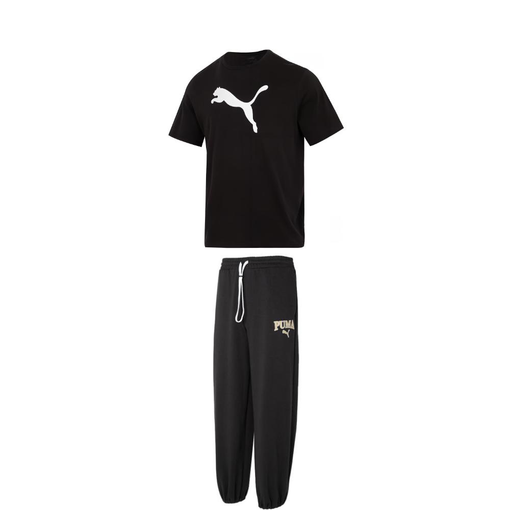 

Puma Crew Neck Pullover Short Sleeve Top With Drawstring Cuffed Breathable Long Pants Casual Sports Set Men sets 658705-03+682928-01 M