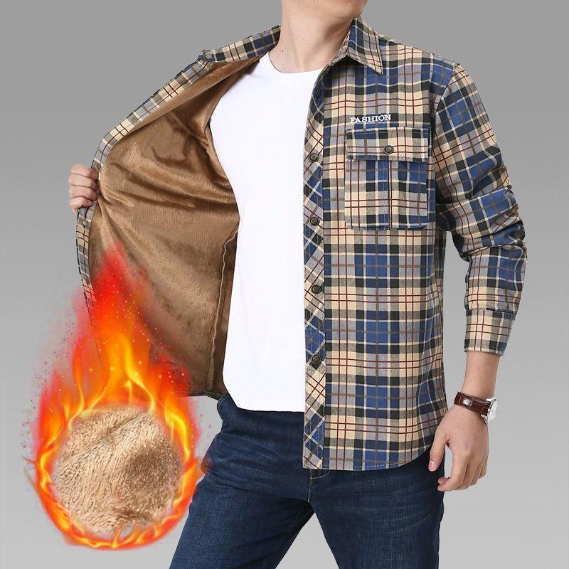 

Мужская рубашка из чистого хлопка с длинными рукавами, осенне-зимняя, для людей среднего возраста и молодежи, повседневная, свободная, большого размера, мужская, бархатная L