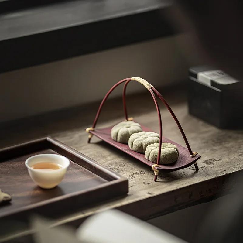 Creative Tea Tray Fruit Basket Bamboo Handmade Wedding Cake Table Retro Chinese Home Small Tray Small Basket