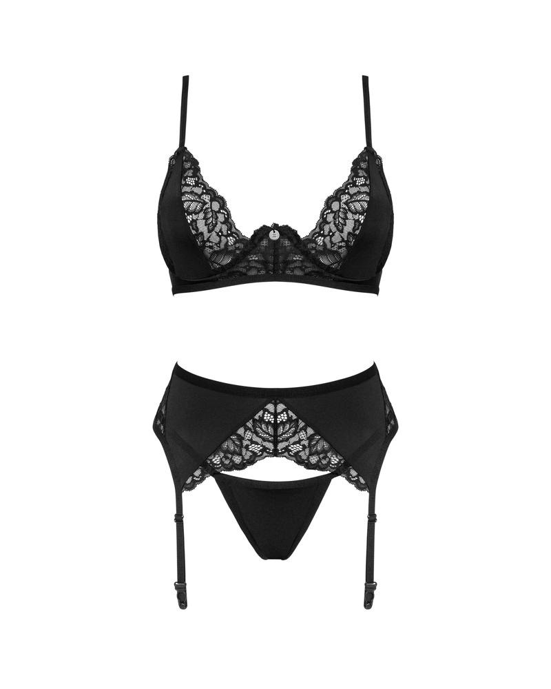 Obsessive - Sexy Bellastia Lace 3-Piece Set Black XL/2XL