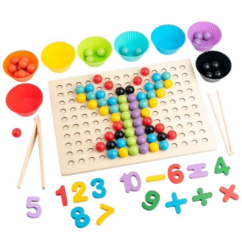 Clip Beads Blue Wooden Number Matching Game - Educational Toy for Youngsters, Enhances Math Skills