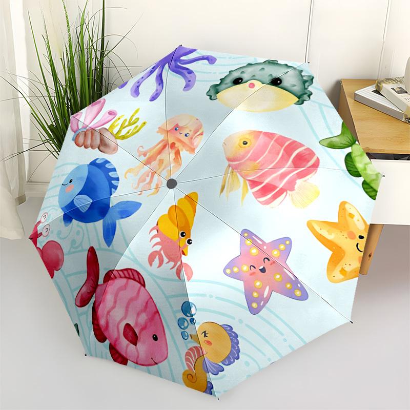 

1pc Ocean Creatures Automatic Open/Close Folding Umbrella - Compact 8-Rib Design, Daily Use, Perfect Gift for Friends & Family yy260327071
