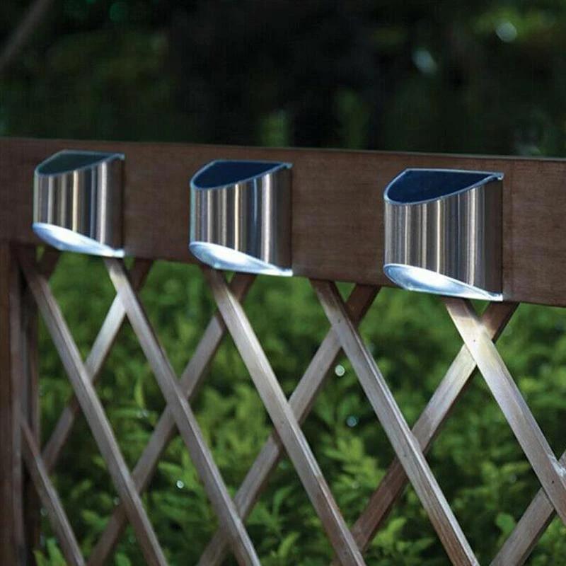 2Pcs Stainless Steel Solar Wall Lights Courtyard Waterproof Outdoor Lighting Emergency Patio Step For Garden Fence and Street