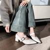Fashion Spring New Low Heel Shoes Women's Pointed Head Shallow Mouth Metal Buckle Soft Sole Non-slip Low Top Shoes