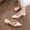 Riveted Thick-heeled Half-slipper Women's Summer French Shoes Pointed Fairy Flip-flops