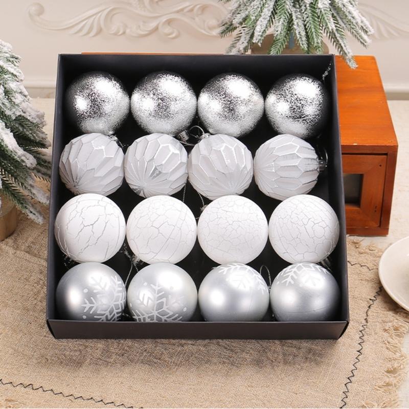 Pack Of 16 Hand Painted Christmas Ornament Set Durable Christmas Sphere Hangings Ornament For Warm Holiday