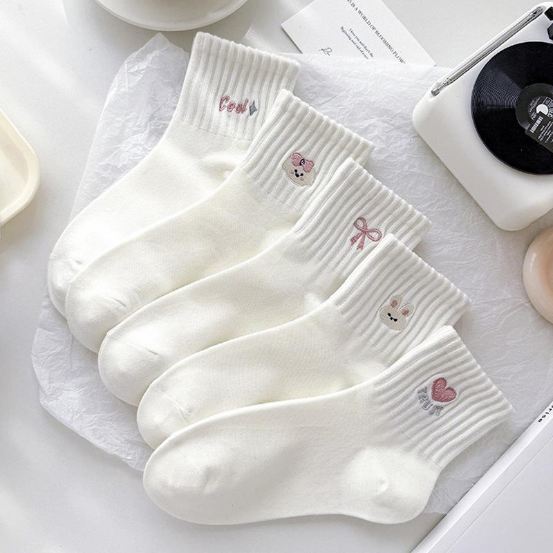 10-1 párů dámských ponožek ve tvaru srdce s mašlí, s módním a minimalistickým designem pro jaro a podzim! Roztomilý vzor bílé ponožky