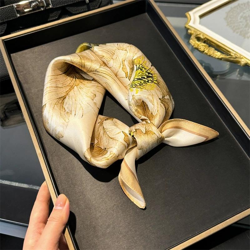 100% Pure Silk Scarf Women Neck Hair Band Foulard Square Small Headband  Fashion Print Neckerchief Scarves Bandana 53*53cm